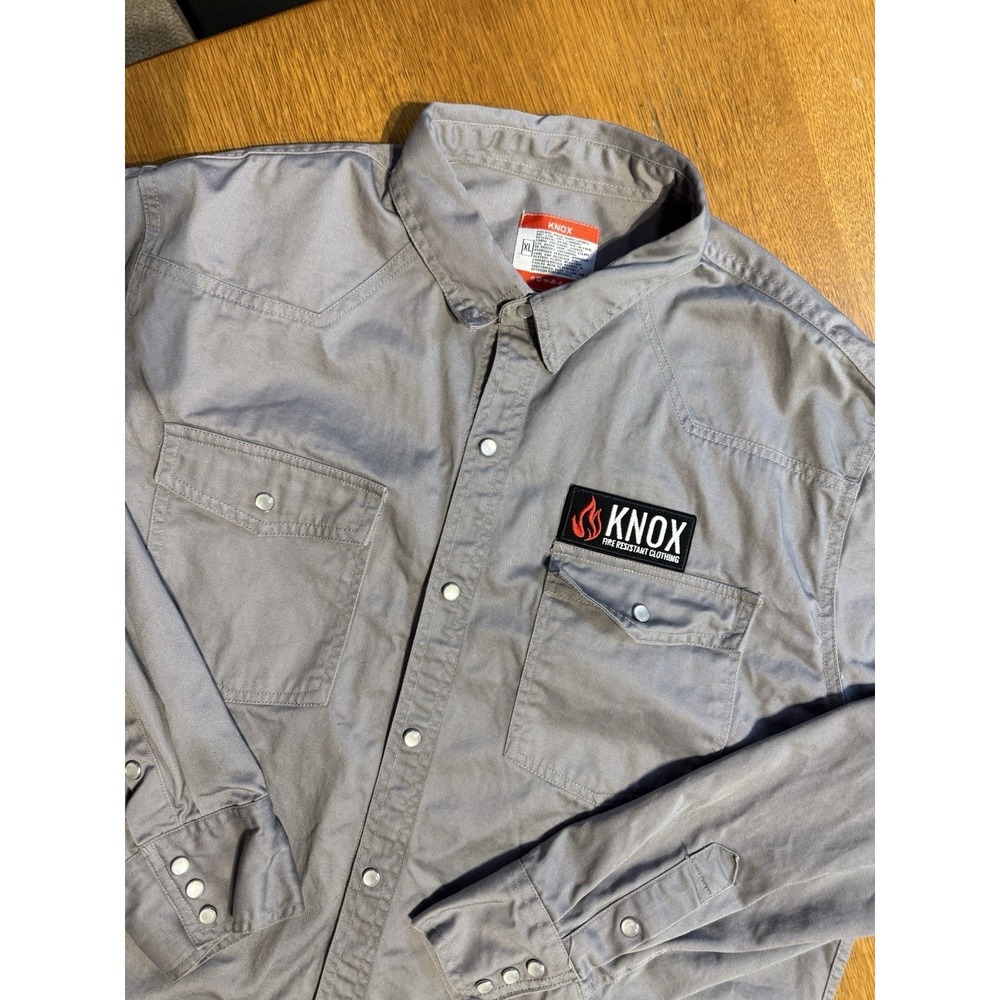 KNOX FR Western Snap Shirt XL Gray Flame Resistant Workwear Cotton Ranch